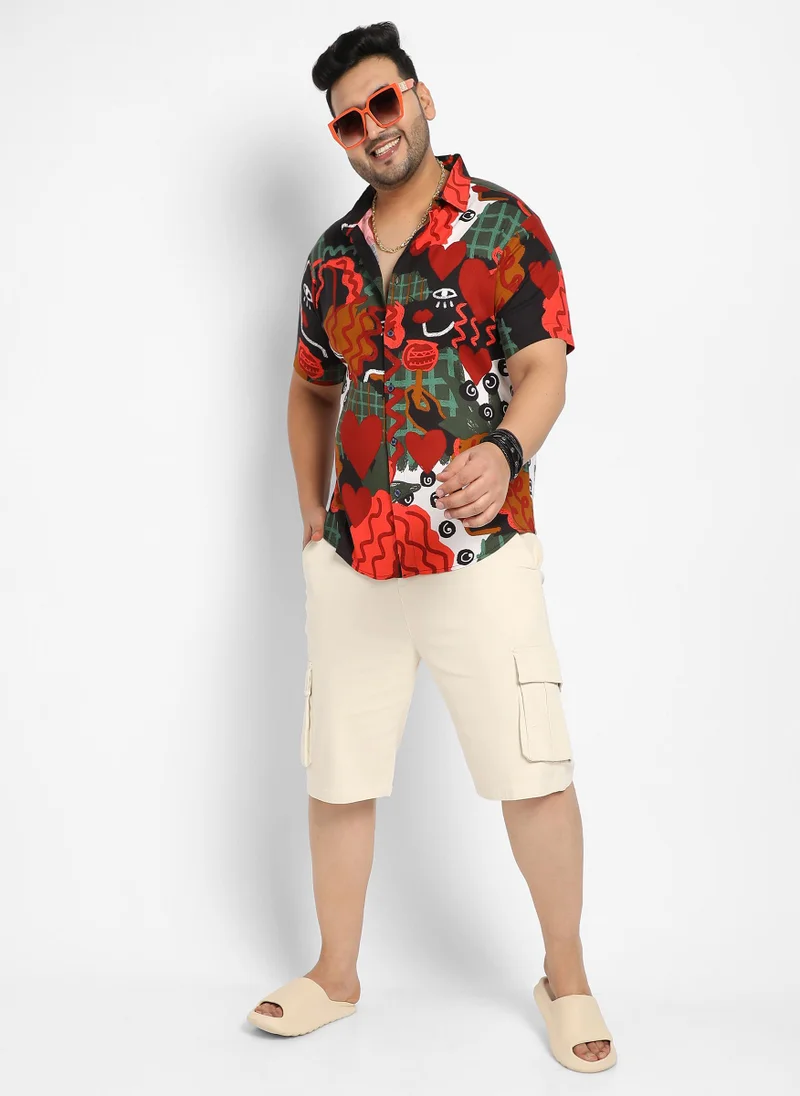 Instafab Plus Men's Red Artistic Romance Shirt