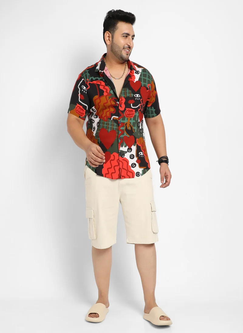 Instafab Plus Men's Red Artistic Romance Shirt