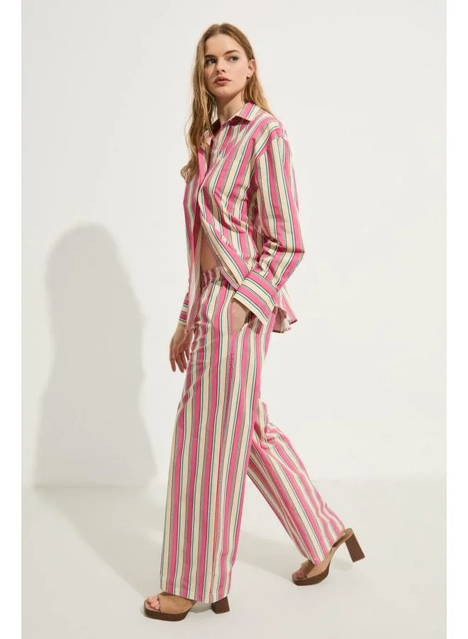 GRIMELANGE BEXLEY Women's Regular Fit 100% Organic Cotton Pink Striped Pants.