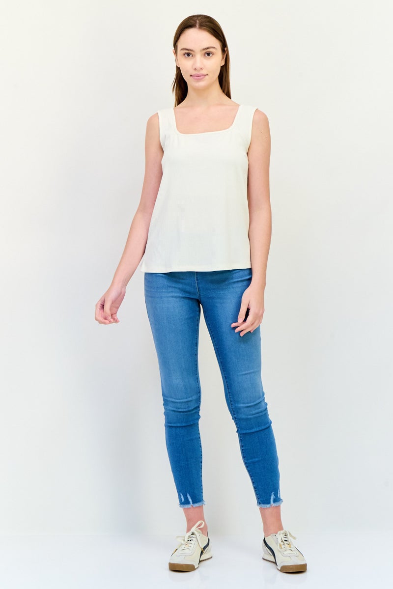 NA-KD تي شيرت نسائي بلا أكمام بتصميم مربع العنق، أبيض - Image 4