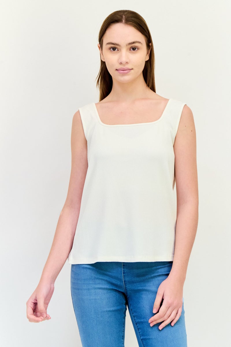 NA-KD تي شيرت نسائي بلا أكمام بتصميم مربع العنق، أبيض - Image 1