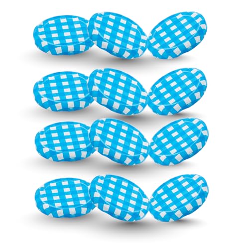 Machak Glass Jar Lids Only 82mm For 82 mm Mouth Jars (Blue Check, 12 Pcs) - Image 1
