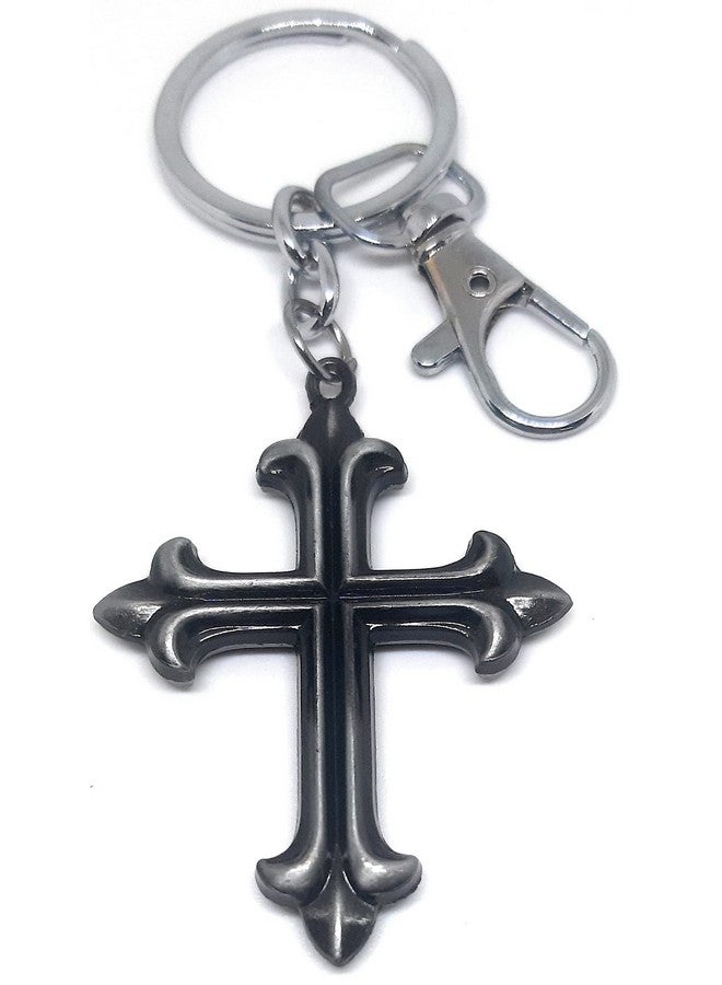 Aura Catholic Gift Jesus Cross Keychain For Men Women Girls Boys Friends Bike Car House Keys Full Metal Keychain (Grey) - Image 1
