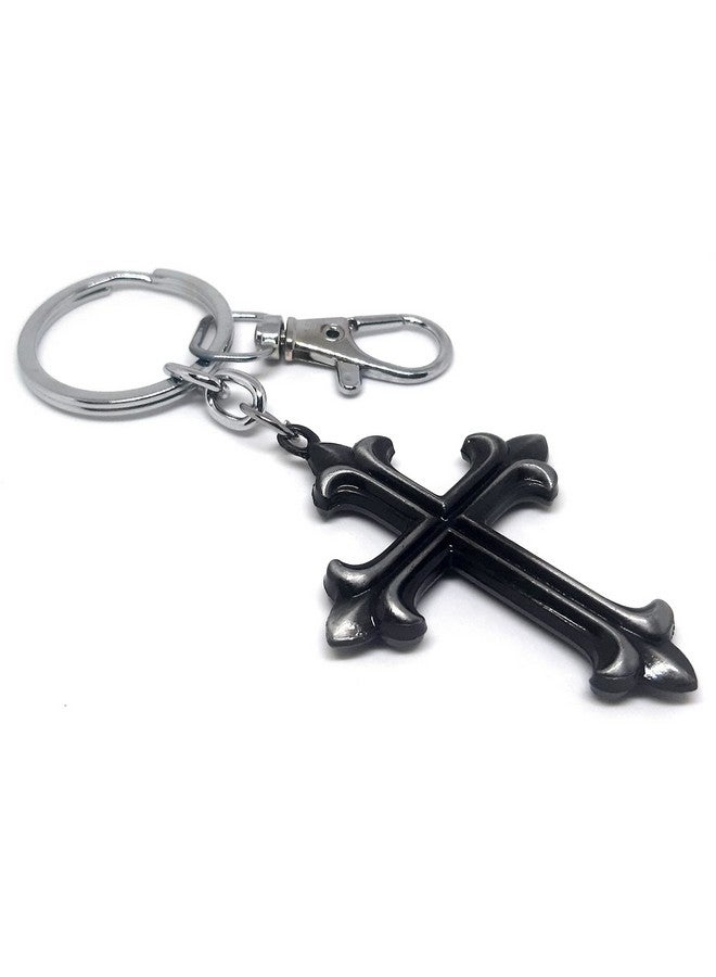 Aura Catholic Gift Jesus Cross Keychain For Men Women Girls Boys Friends Bike Car House Keys Full Metal Keychain (Grey) - Image 2