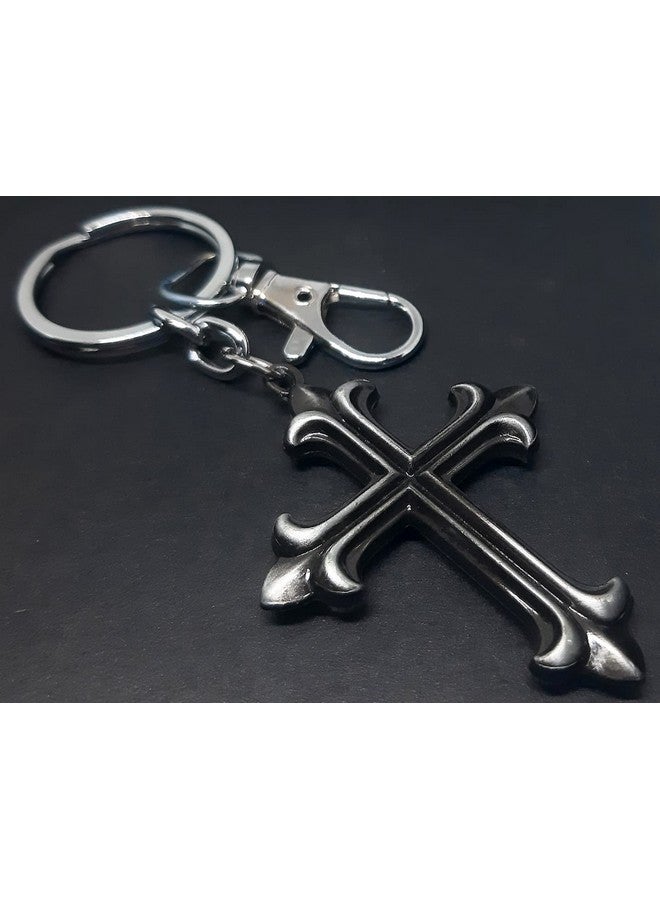 Aura Catholic Gift Jesus Cross Keychain For Men Women Girls Boys Friends Bike Car House Keys Full Metal Keychain (Grey) - Image 5