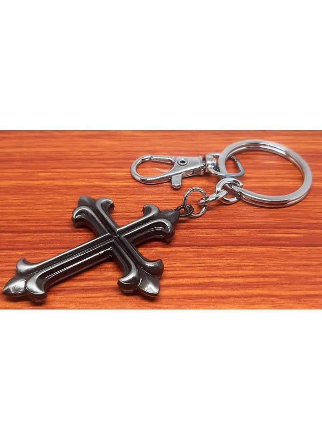 Aura Catholic Gift Jesus Cross Keychain For Men Women Girls Boys Friends Bike Car House Keys Full Metal Keychain (Grey) - Image 4