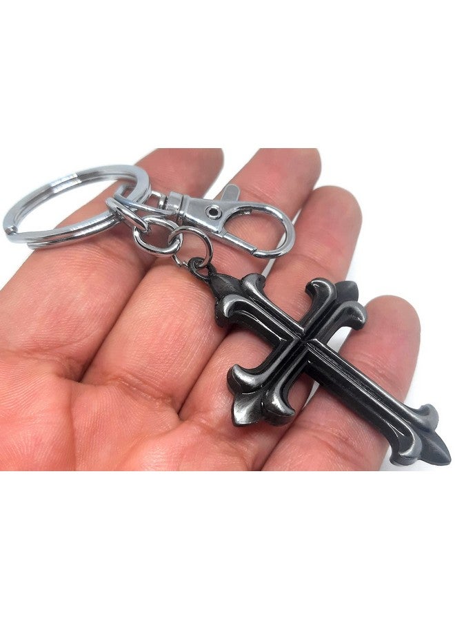 Aura Catholic Gift Jesus Cross Keychain For Men Women Girls Boys Friends Bike Car House Keys Full Metal Keychain (Grey) - Image 3