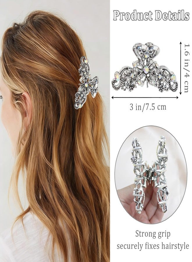 LAPOHI 2PCS Rhinestone Hair Claw Clips for Women Fancy Silver Claw Clips with Strong Hold Vintage Fashion Crystal Hair Accessories for Wedding Date Party Daily - Image 3