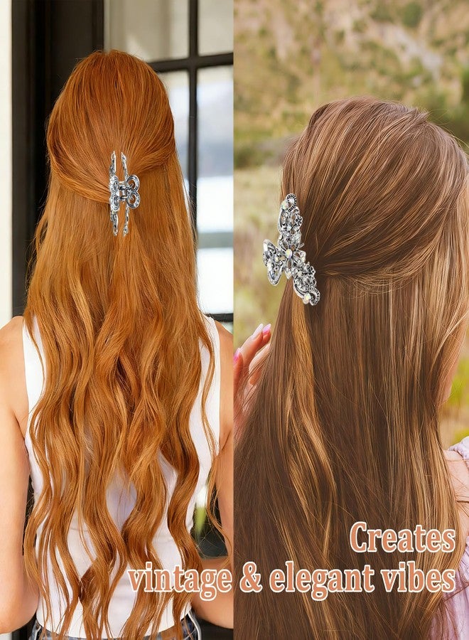 LAPOHI 2PCS Rhinestone Hair Claw Clips for Women Fancy Silver Claw Clips with Strong Hold Vintage Fashion Crystal Hair Accessories for Wedding Date Party Daily - Image 4