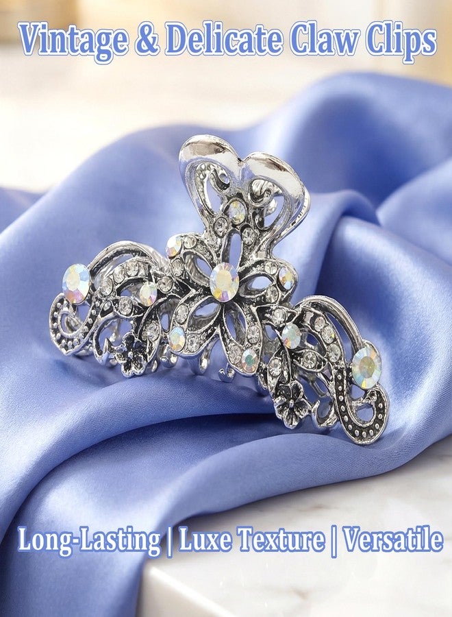 LAPOHI 2PCS Rhinestone Hair Claw Clips for Women Fancy Silver Claw Clips with Strong Hold Vintage Fashion Crystal Hair Accessories for Wedding Date Party Daily - Image 5