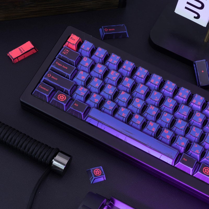 GEKUCAP Purple Japanese PBT Custom Keycaps, 130 Keys Black Purple Manga Key Caps, Cherry Profile Dye Sublimation Keyboard Keycap Set for Cherry MX Gateron Kailh Switches Mechanical Keyboard - Image 3