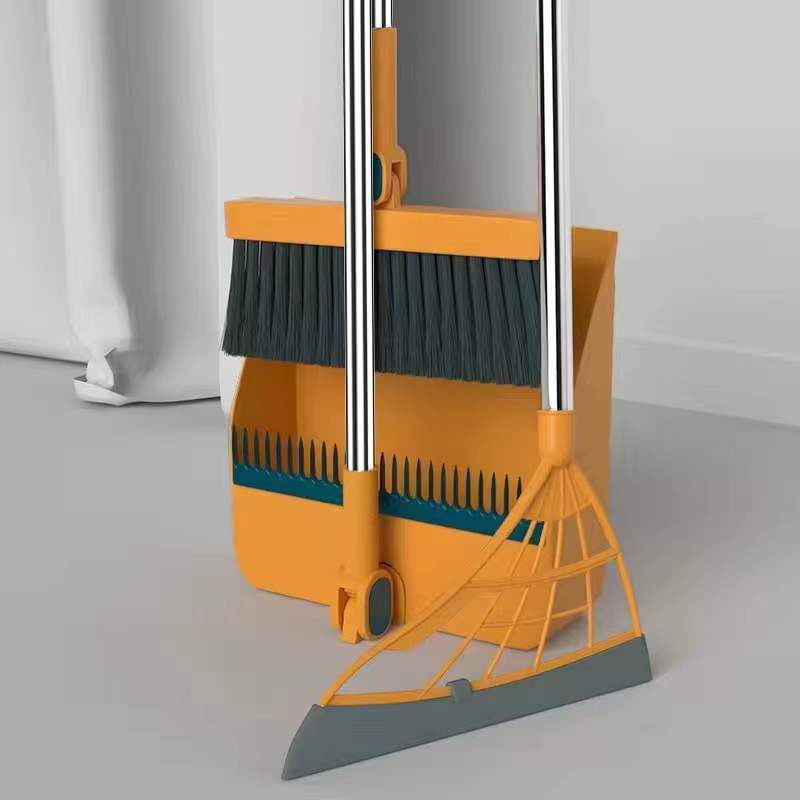 Folding Broom suit Two-Piece Set Three-Piece Set Household Dustpan Cleaning Garbage Non-Sticky Hair Household BroomOrange Folding Set of 3 Orange Folding Set of 3