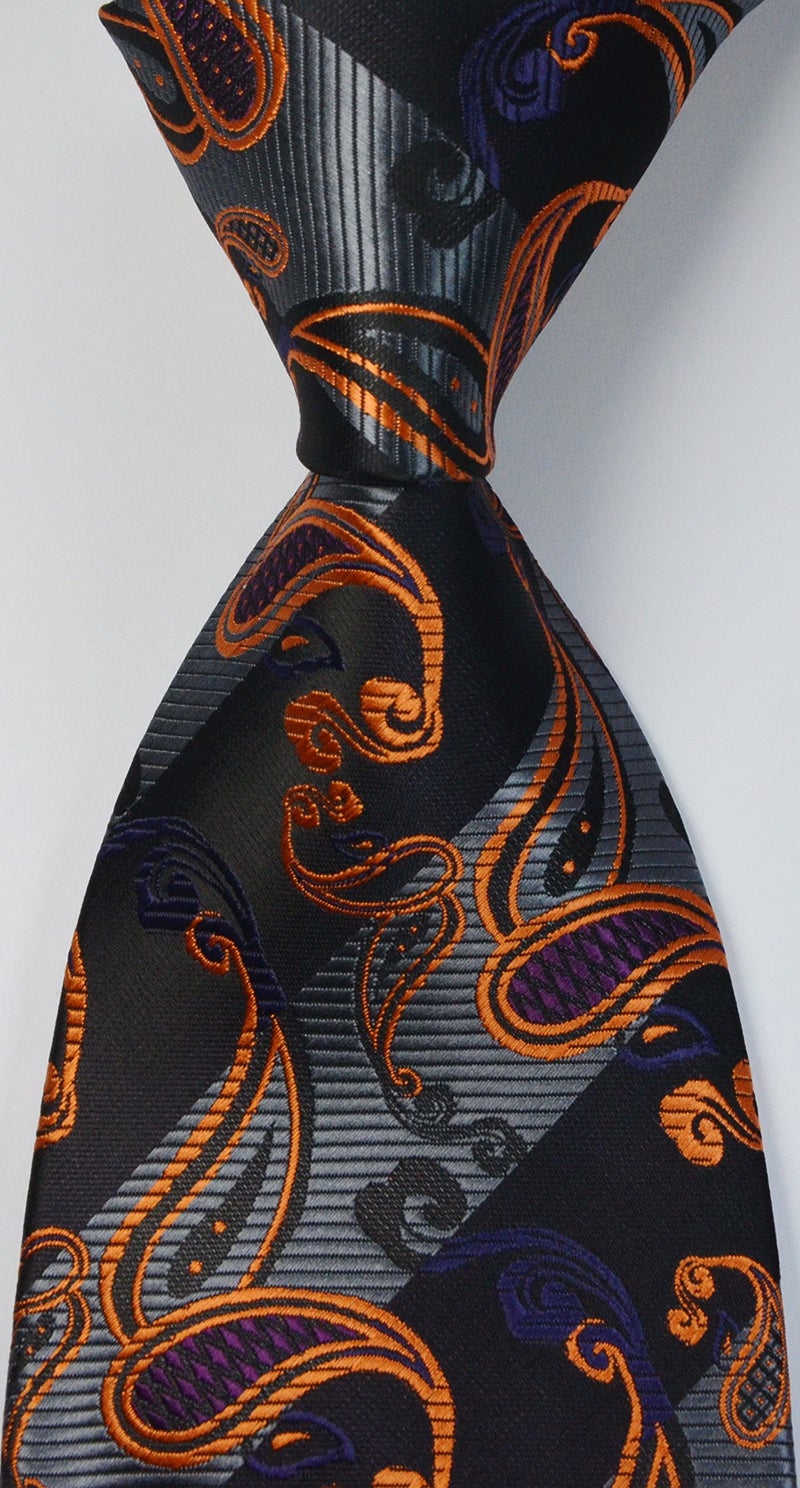 Geotae Zerun New Classic Men's Paisley Silk Tie Necktie (Black/Grey) - Image 3