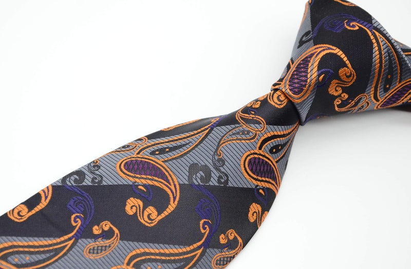Geotae Zerun New Classic Men's Paisley Silk Tie Necktie (Black/Grey) - Image 4