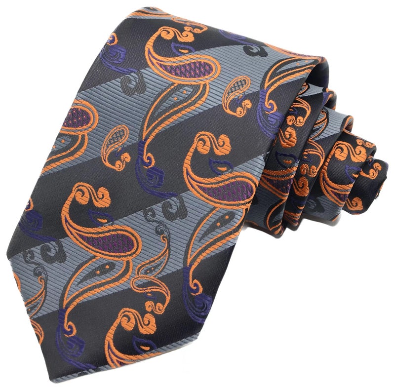 Geotae Zerun New Classic Men's Paisley Silk Tie Necktie (Black/Grey) - Image 1