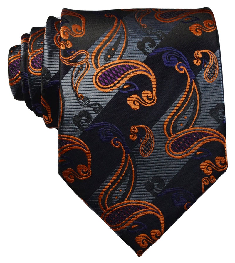 Geotae Zerun New Classic Men's Paisley Silk Tie Necktie (Black/Grey) - Image 2