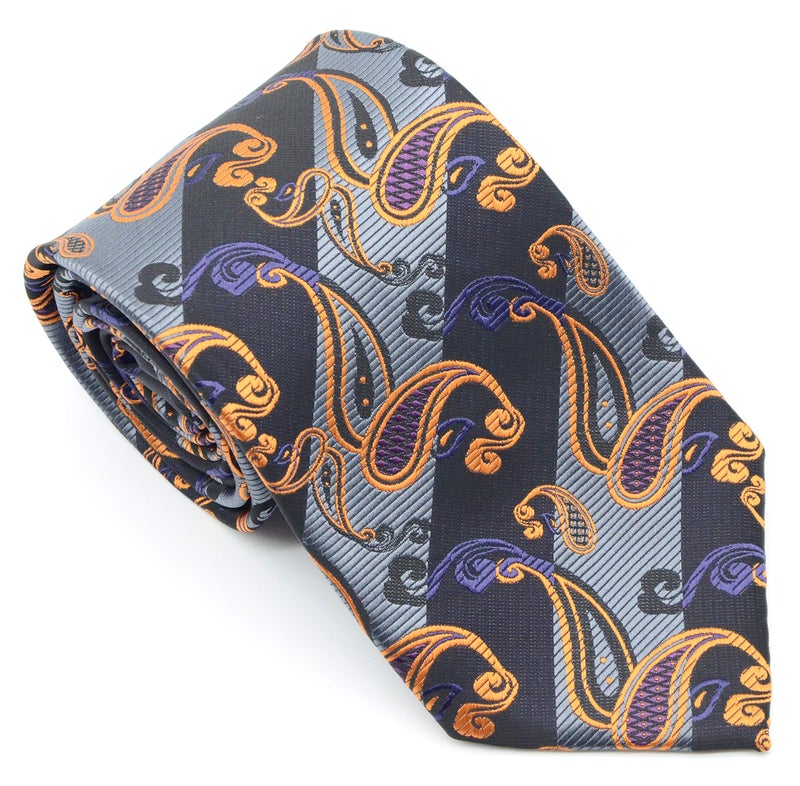 Geotae Zerun New Classic Men's Paisley Silk Tie Necktie (Black/Grey) - Image 5