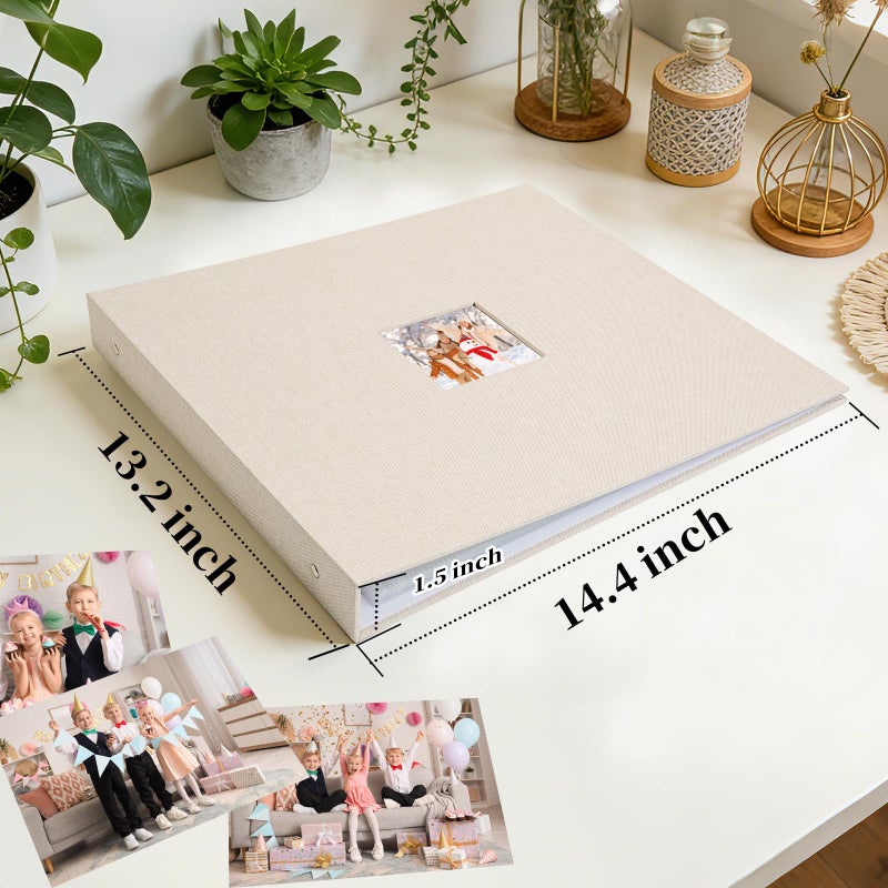 Hiwhy 12x12 Inch Large 3 Ring DIY Scrapbook Photo Album, Linen Cover Scrapbook with 20 Sheets Plastic Sleeves 40 Pages Memory Book for Wedding Birthday Baby Family (Beige) - Image 3