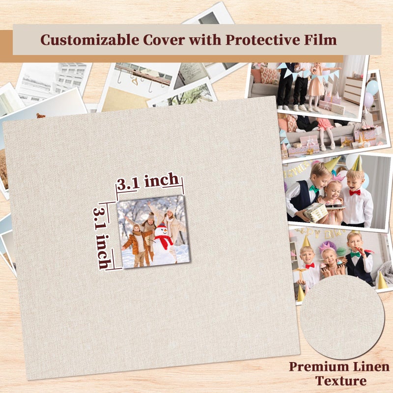 Hiwhy 12x12 Inch Large 3 Ring DIY Scrapbook Photo Album, Linen Cover Scrapbook with 20 Sheets Plastic Sleeves 40 Pages Memory Book for Wedding Birthday Baby Family (Beige) - Image 4