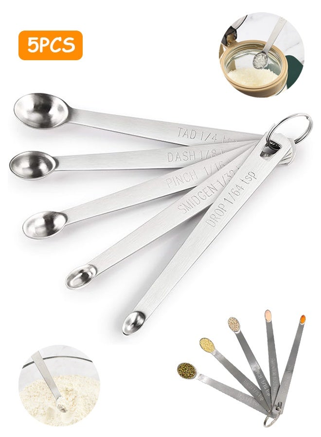MXN Stainless Steel Measuring Spoons Set, 5 Pcs Stainless Steel Measuring Spoons Slive, eavy Duty Stainless Steel Teaspoon for Cooking and Baking, Suitable for Small Amount of Dry or Liquid Ingredients and Spices - Image 1