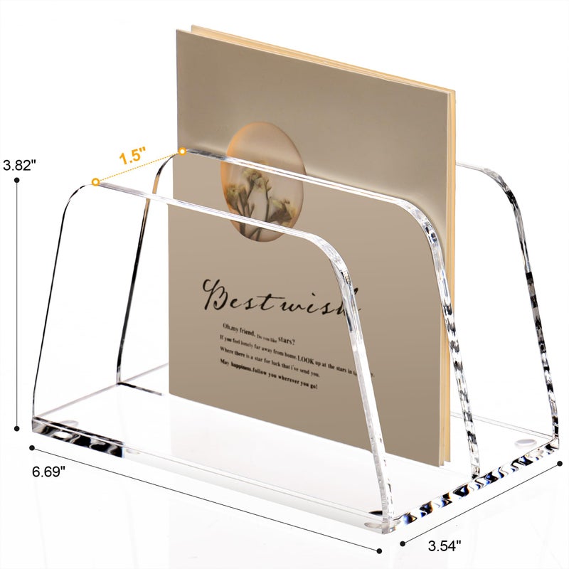 SANRUI Acrylic Mail Organizer for Desk Vertical Letter Holder Clear Bookshelf 2-Slots, Small File Sorter for Bills, Envelopes, Office Supplies, Upright Binder Divider for Home Office School - Image 2