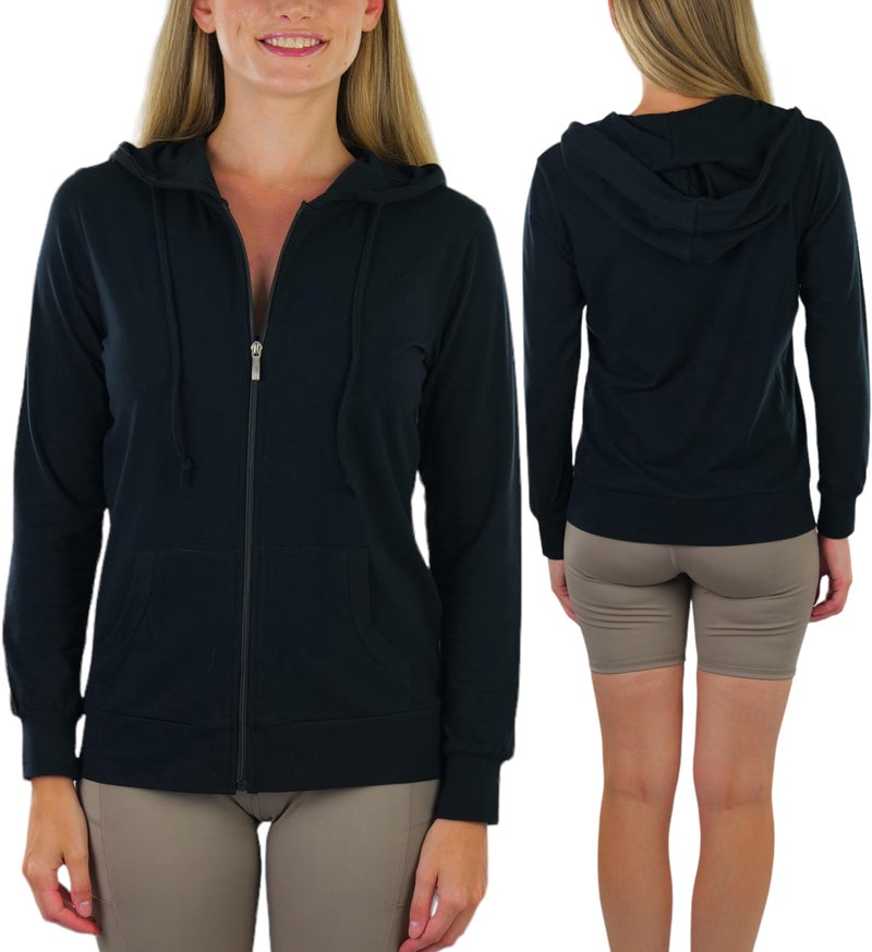 ToBeInStyle Women's Thin Fabric L.S. Zip Up Hoodie - Black - Medium - Image 2