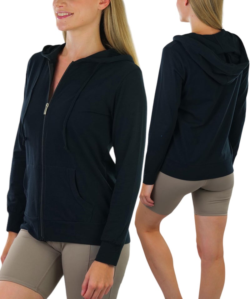 ToBeInStyle Women's Thin Fabric L.S. Zip Up Hoodie - Black - Medium - Image 3