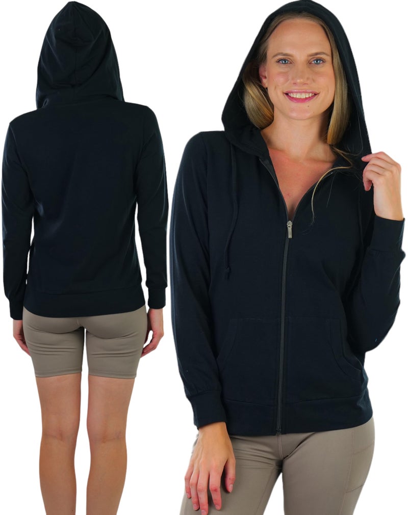 ToBeInStyle Women's Thin Fabric L.S. Zip Up Hoodie - Black - Medium - Image 4