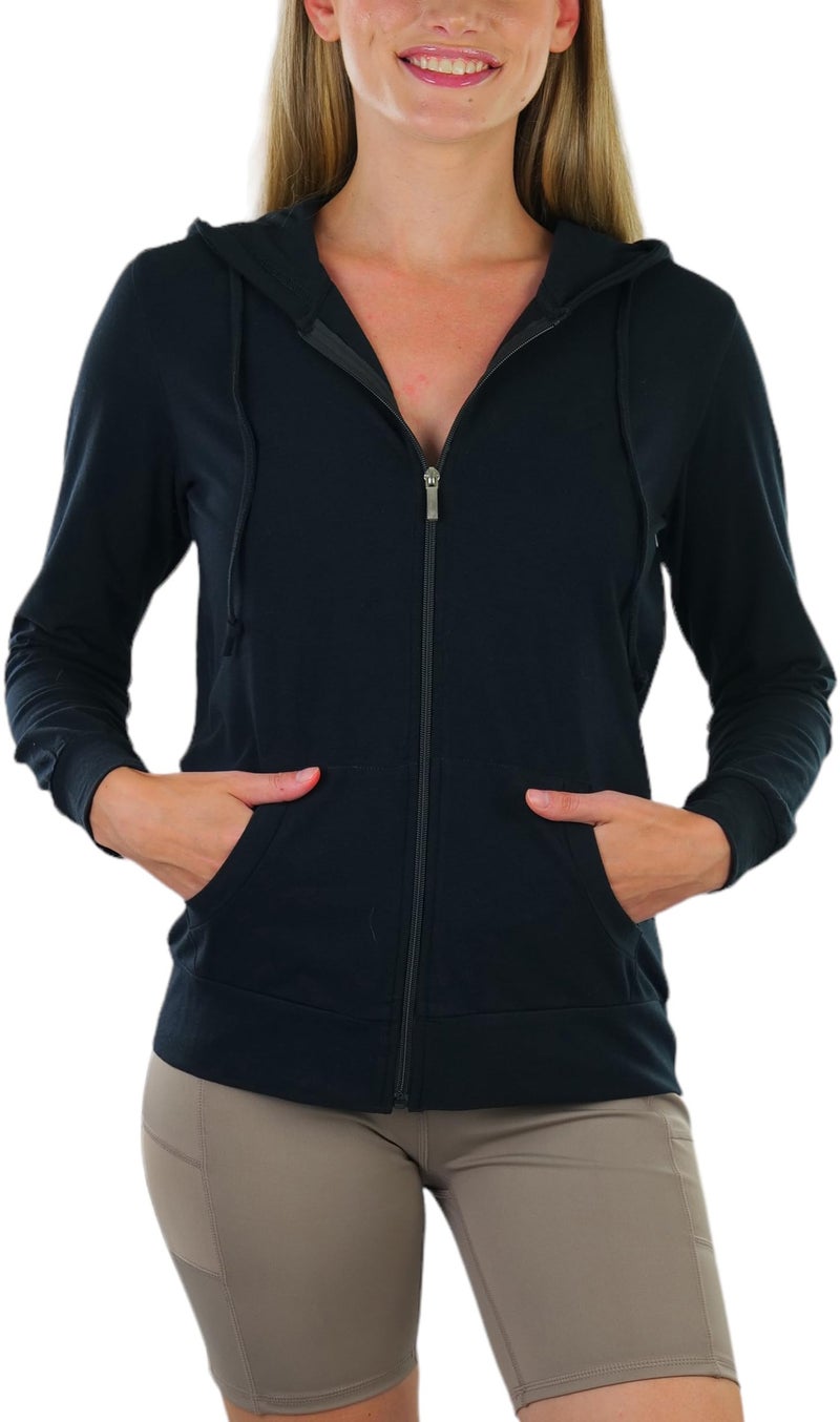 ToBeInStyle Women's Thin Fabric L.S. Zip Up Hoodie - Black - Medium - Image 1