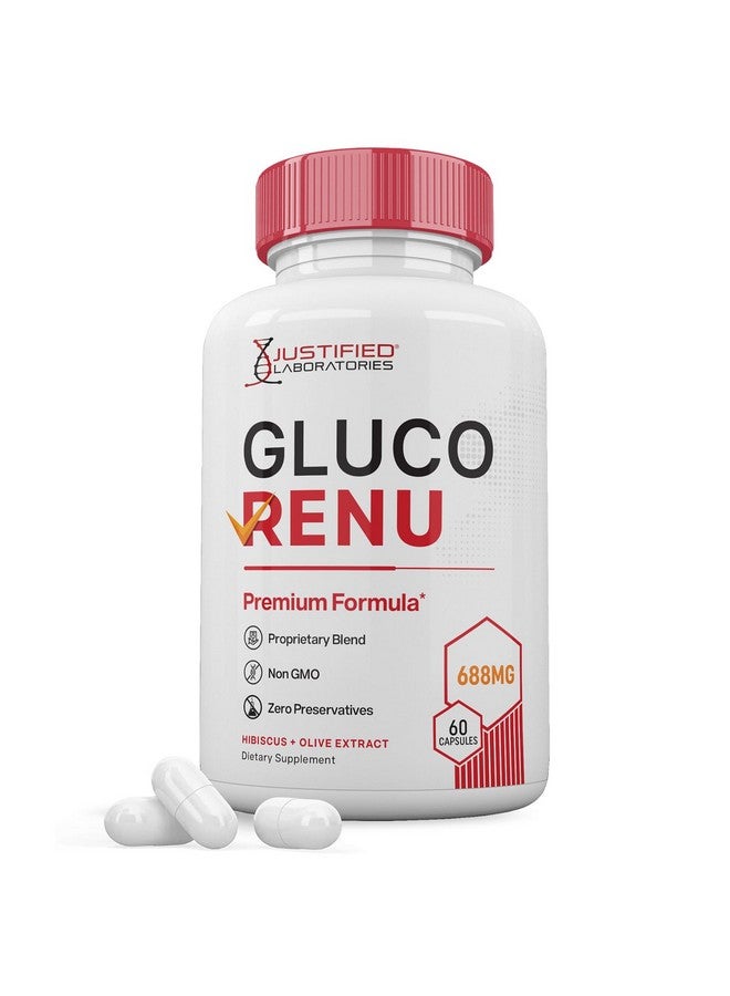 Justified Laboratories Gluco Renu 688MG Glyco Support Pills Premium Formula Gluo Renew Glycogen Support Formulated Hawthrone Hibiscus Garlic Junpier Powder Olive Forskolin Green Tea Extract 60 Capsules - Image 1
