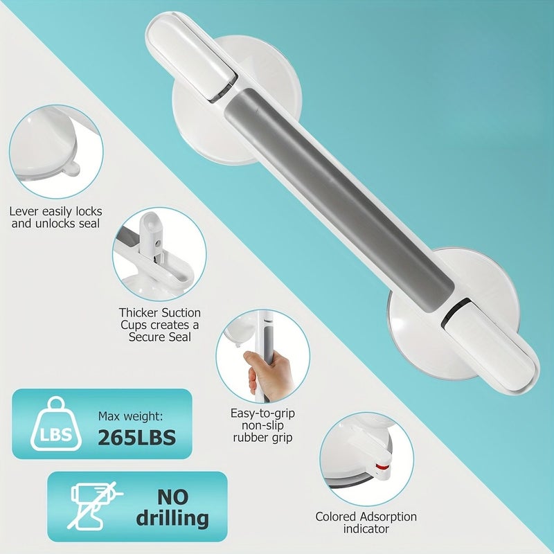 Drill Free Adhesive Bath Safety Grab Rail 2 Pack Anti Slip Handicap Handle - Image 1