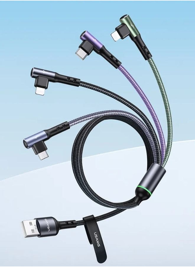 Usams - 4-in-1 Rapid Series Fast Charging Cable for iPhone x 2 + Type-C + Micro USB Data Sync Charging Cable for Samsung s9 s8 Plus Note 9 8 3.5A 1.2M Multicolour - Image 1