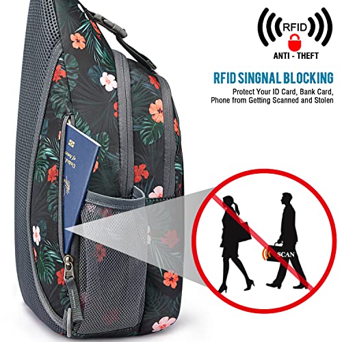 G4Free Sling Bag RFID Blocking Sling Backpack Crossbody Chest Bag Daypack for Hiking Travel(Black Base Floral) - Image 2
