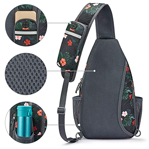 G4Free Sling Bag RFID Blocking Sling Backpack Crossbody Chest Bag Daypack for Hiking Travel(Black Base Floral) - Image 5