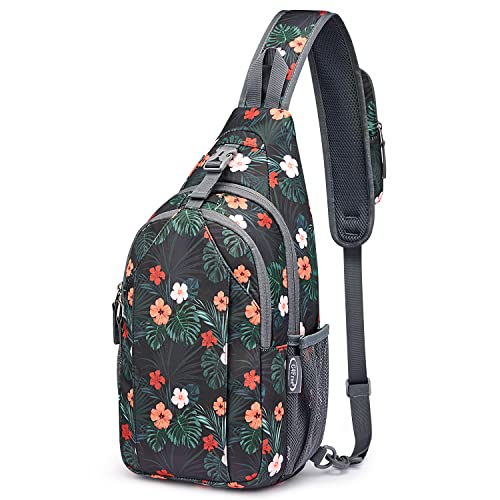 G4Free Sling Bag RFID Blocking Sling Backpack Crossbody Chest Bag Daypack for Hiking Travel(Black Base Floral) - Image 1