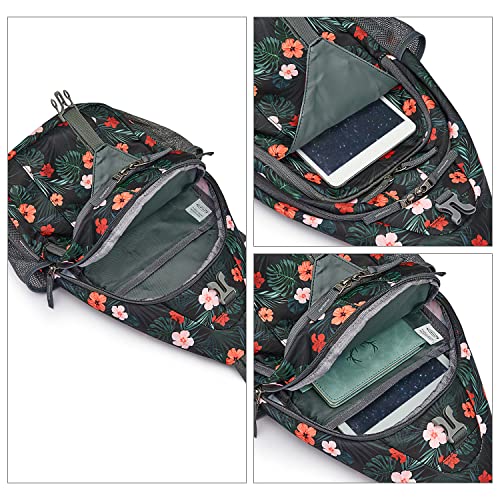 G4Free Sling Bag RFID Blocking Sling Backpack Crossbody Chest Bag Daypack for Hiking Travel(Black Base Floral) - Image 4