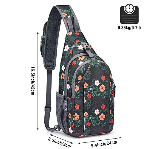 G4Free Sling Bag RFID Blocking Sling Backpack Crossbody Chest Bag Daypack for Hiking Travel(Black Base Floral) - Image 3