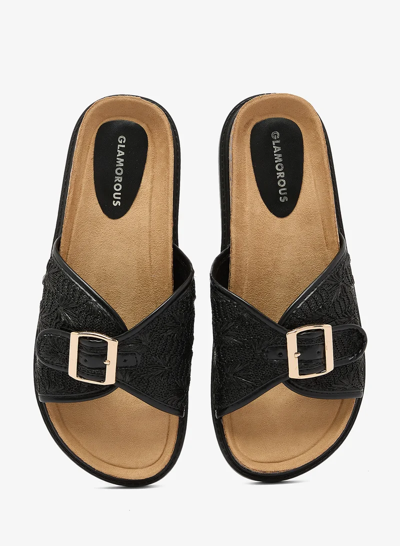 GLAMOROUS BLACK Casual Black Woven Flat Sandals for Women | Best Price UAE