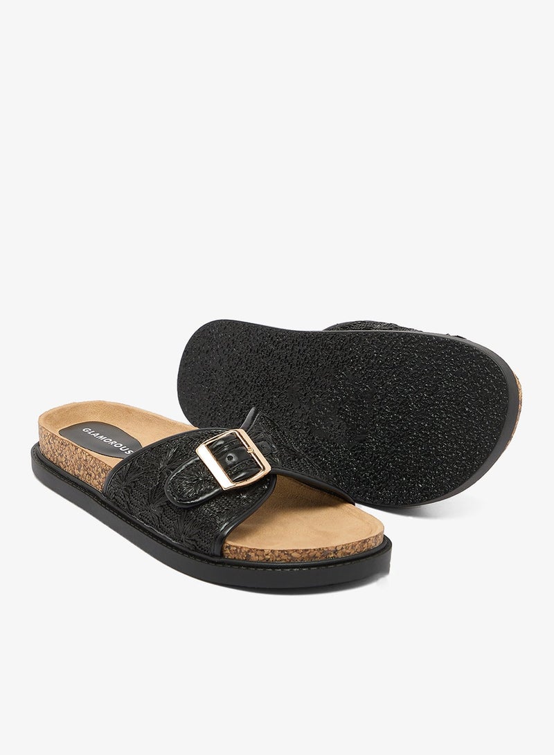 GLAMOROUS Textured Buckle Strap Flat Sandals - Image 4