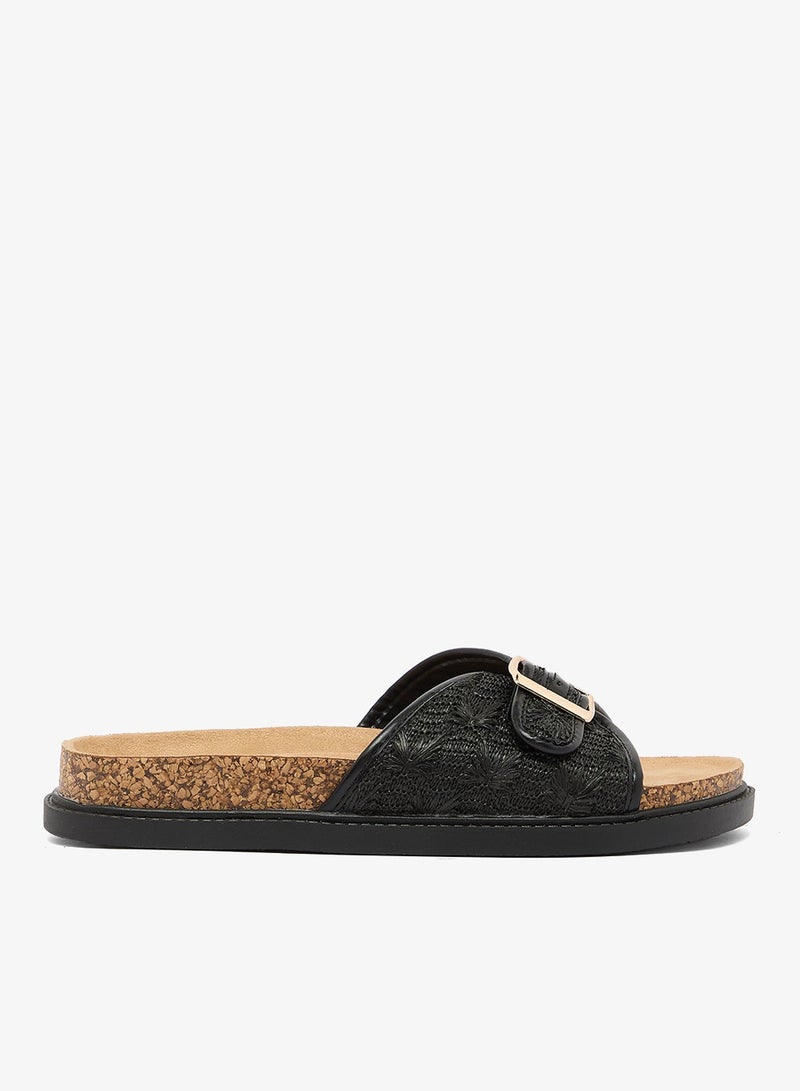 GLAMOROUS Textured Buckle Strap Flat Sandals - Image 2