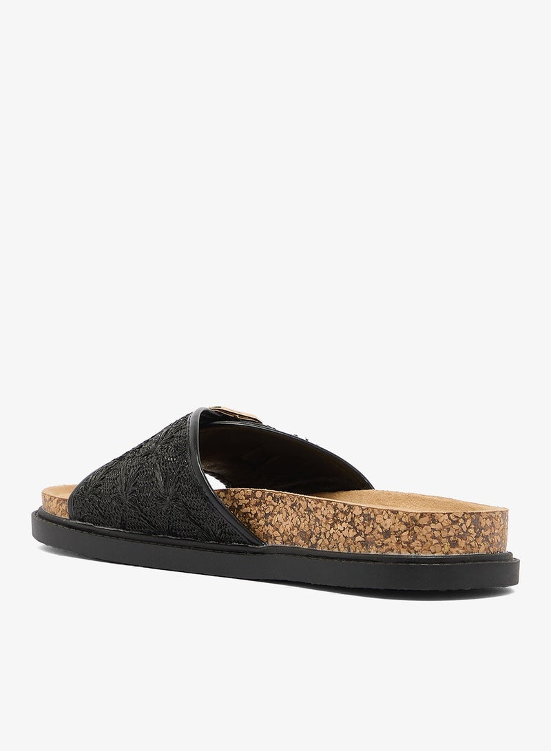 GLAMOROUS Textured Buckle Strap Flat Sandals - Image 3