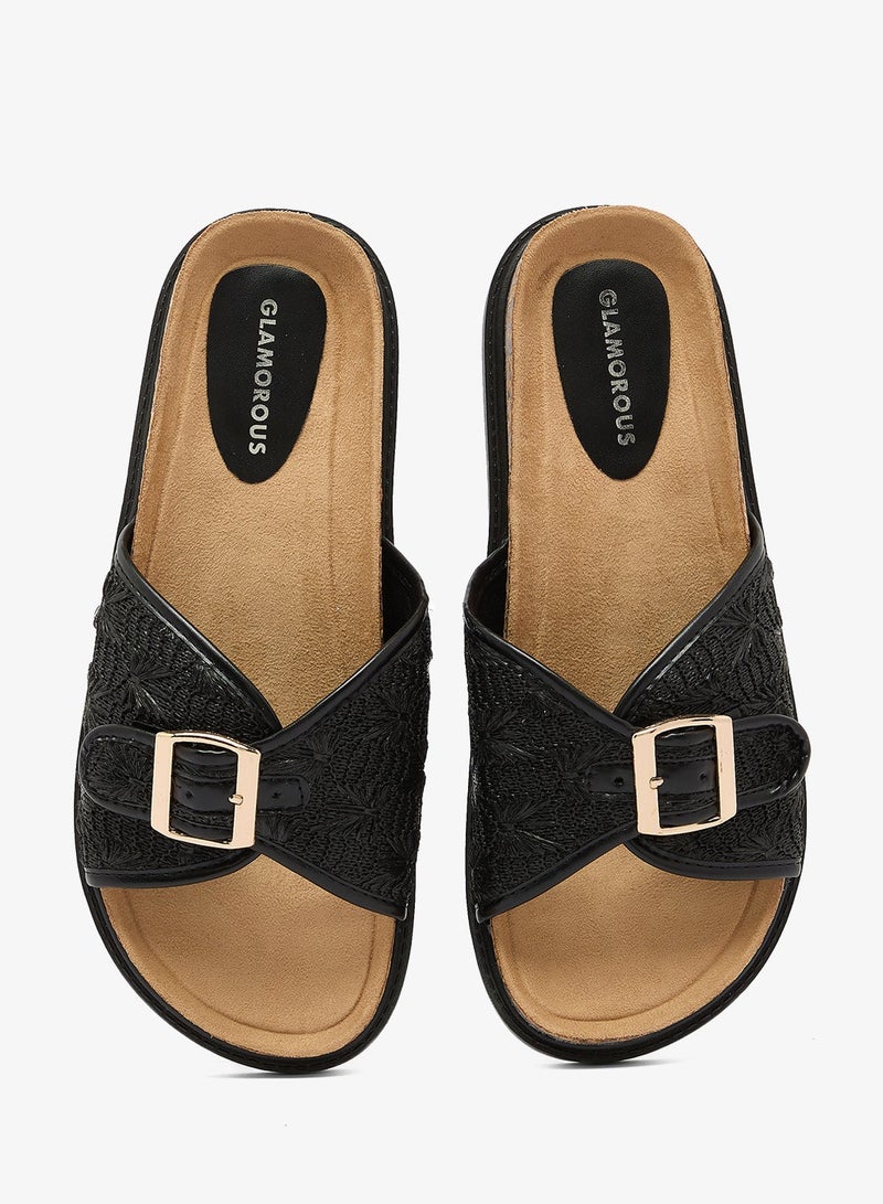 GLAMOROUS Textured Buckle Strap Flat Sandals - Image 5