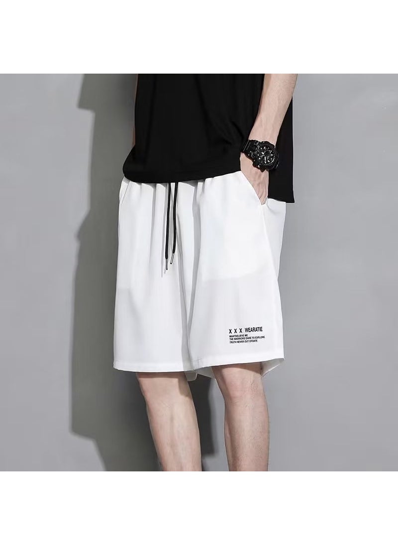 Generic - Sports Shorts Mens Fashionable Brand Summer Thin Five-point Pants Fashionable Outer Wear American Casual Pants Loose Large Size Basketball PantsK181-Ice silk shorts [white]] K181-Ice silk shorts [white]] - Image 1