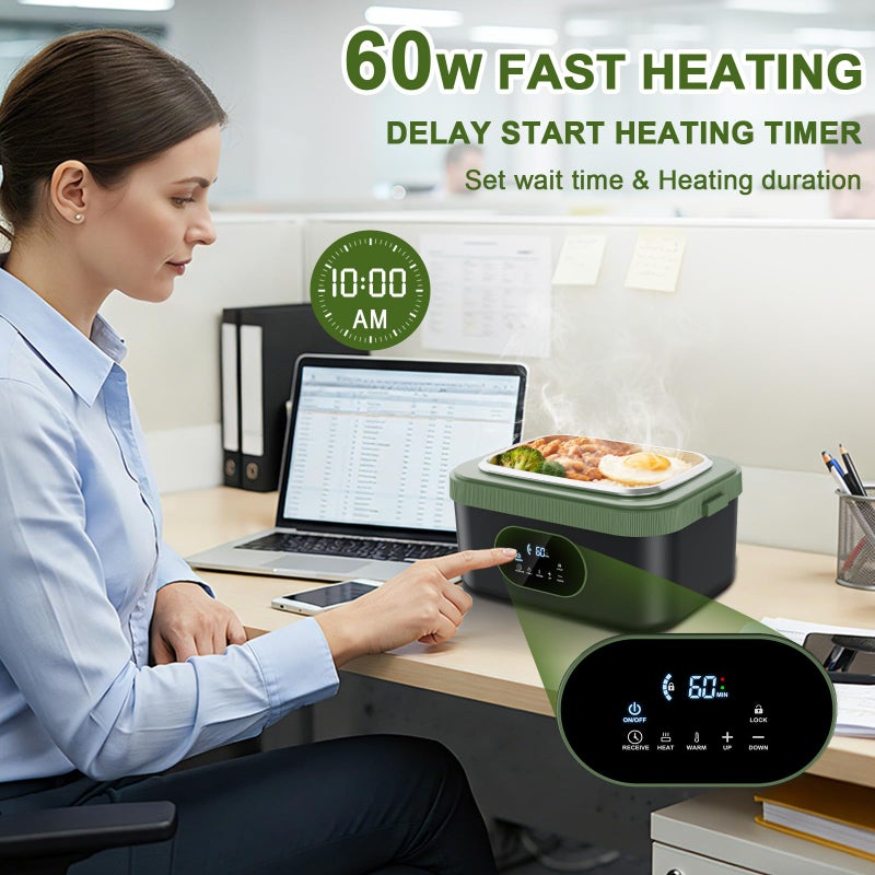 Snidomn Cordless Electric Lunch Box XL 6.3-Cup, 60W Fast Heating Portable Food Warmer with Scheduled Heating, Removable Divider, Large Capacity Heated Lunch Box for Work & Outdoor - Image 4