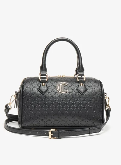 Le Confort Monogram Embossed Bowler Bag with Zip Closure and Detachable Strap