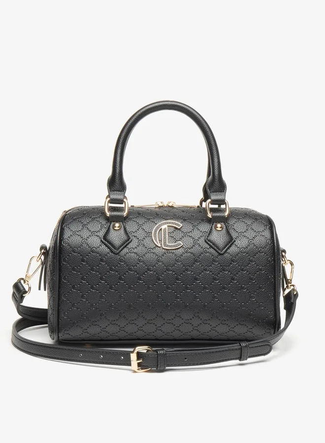 Le Confort Monogram Embossed Bowler Bag with Zip Closure and Detachable Strap