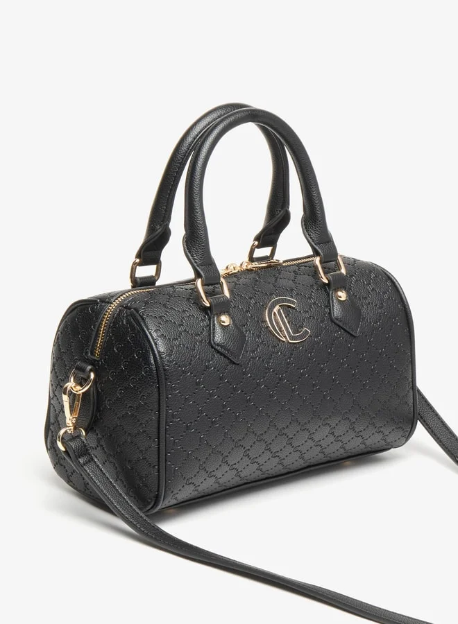 Le Confort Monogram Embossed Bowler Bag with Zip Closure and Detachable Strap