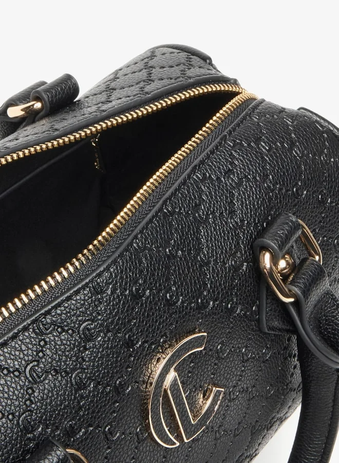 Le Confort Monogram Embossed Bowler Bag with Zip Closure and Detachable Strap