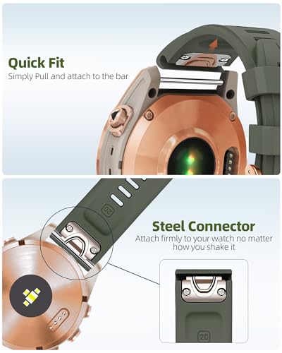 OUTVI 20mm Watch Band for Garmin fenix 6s 5s 7s pro epix pro gen 2 42mm Descent Mk2s Mk3 Mk3i soft silicone quick fit 20 bands with Rose Gold buckle for women Army green - Image 4