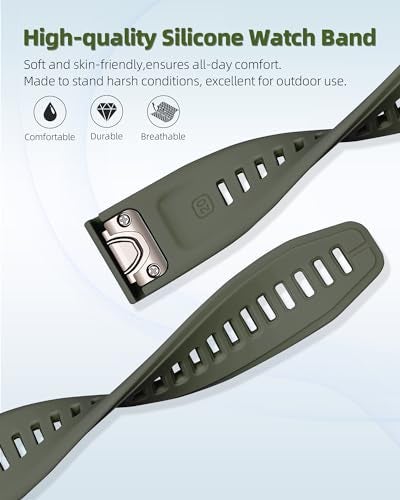 OUTVI 20mm Watch Band for Garmin fenix 6s 5s 7s pro epix pro gen 2 42mm Descent Mk2s Mk3 Mk3i soft silicone quick fit 20 bands with Rose Gold buckle for women Army green - Image 5